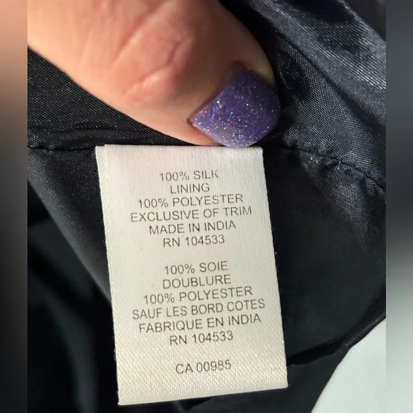 Nanette Lepore | silk | sequin | rosette | navy | gold | dress | size 4 - Picture 7 of 14